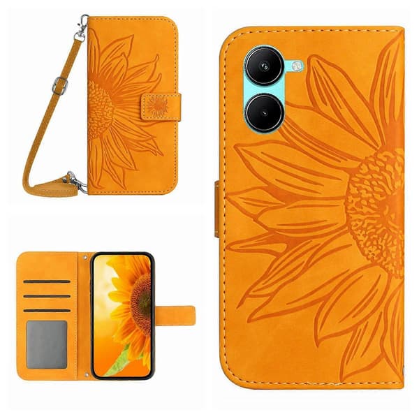 Flip Leather Phone Case with Sunflower Pattern and Lanyard for Realme 10 4G