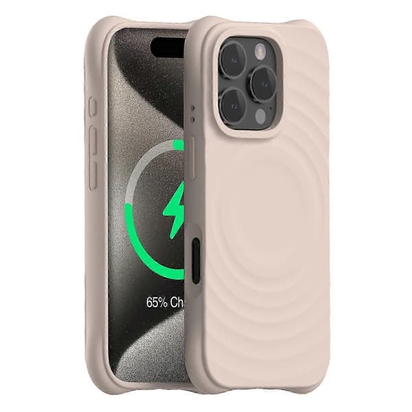 Magnetic Case with Wave Pattern for iPhone 16 Pro Max PC+Liquid Silicone Phone Cover Microfiber Lining (Light Pink)