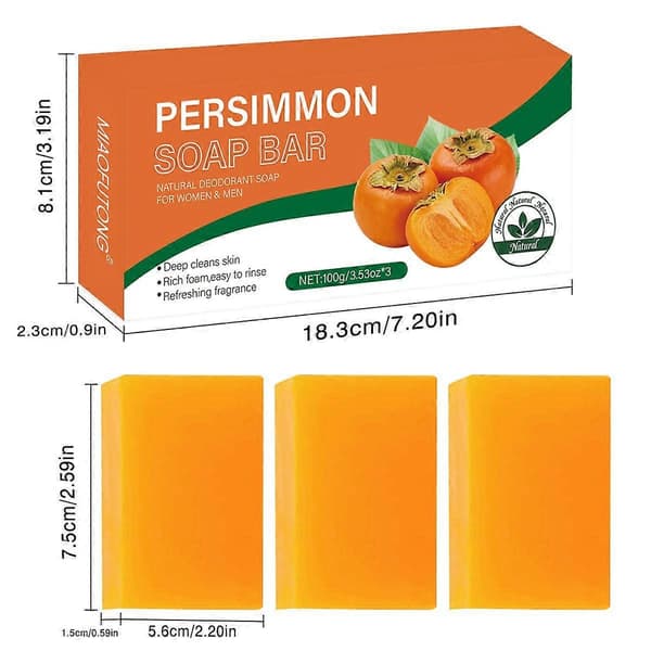 3-pakning persimmon deodoriserende såpe, 100g hver