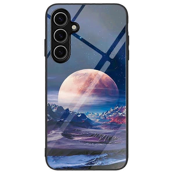 Case for Samsung Galaxy S24 FE with Pattern Design, Tempered Glass+PC+TPU (White Planet)