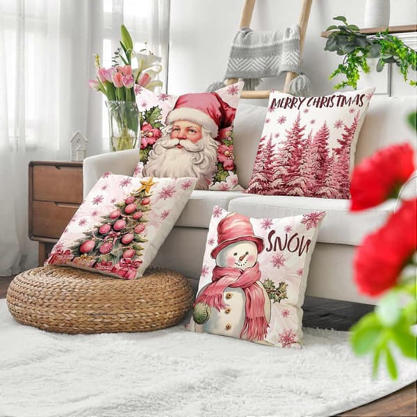 4 st julkuddfodral rosa tecknade julsoffkuddfodral soffkuddskydd vinterhelg heminredning