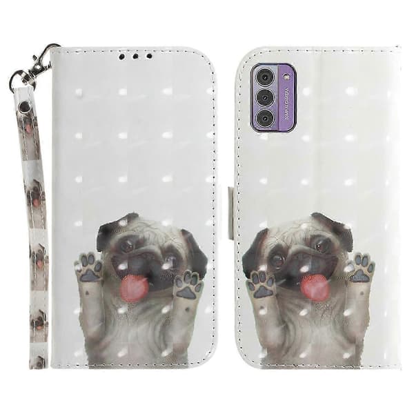 For Nokia G42 3D Pattern Printed PU Leather Phone Case Stand Flip Wallet Case with Strap (Pug)