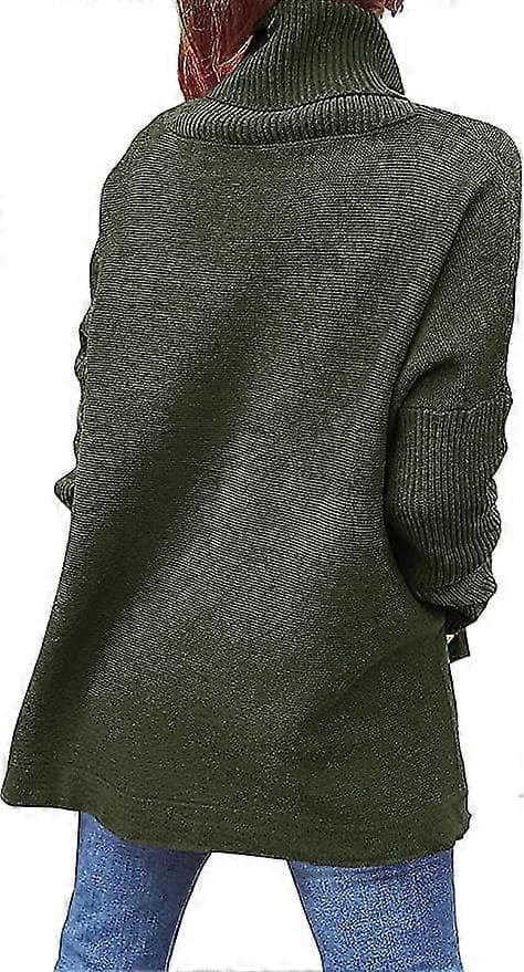 Bxhd Dam Turtleneck Oversized Batwingärmad Stickad Tunika Tröja med Slitsad Fåll S Green