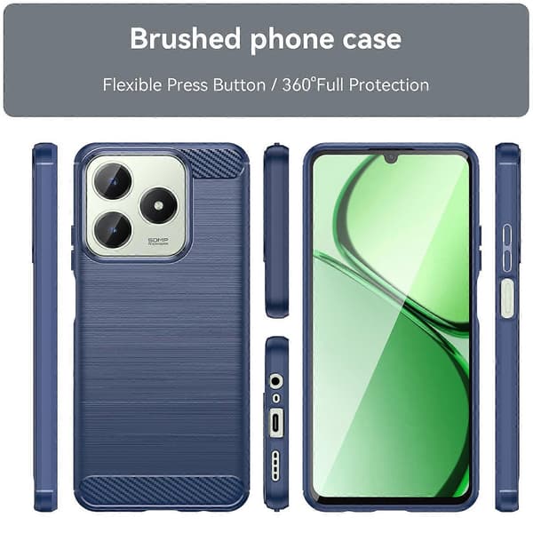 Kolfiber Borstad Textur TPU Telefonfodral (Blå, För Realme C61)