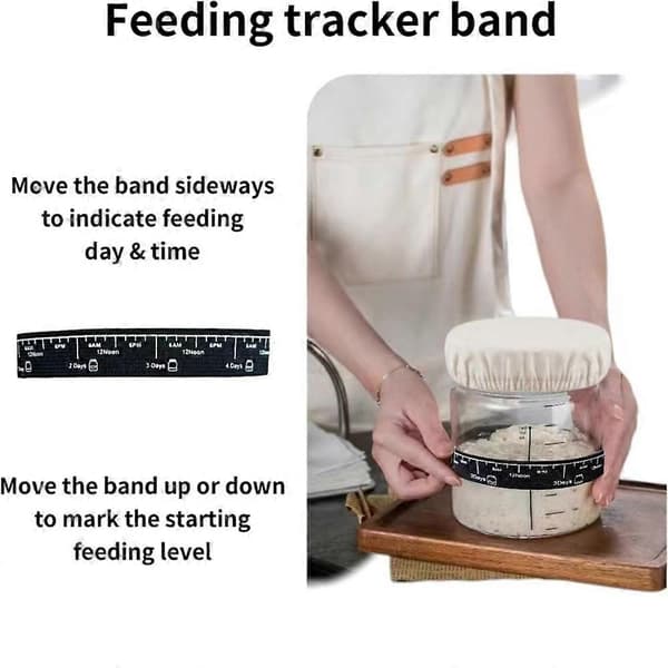 Surdegsstartburk 2-pack 35OZ med uns-skala, datummarkerat matningsband, termometer, surdegsburkskrapa