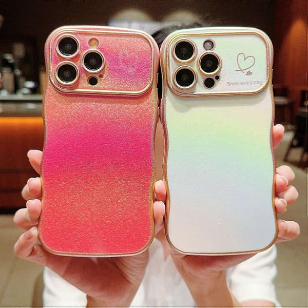 Case for iPhone 15 Pro Max, Curly Heart Shaped TPU Phone Case, Shimmering Gradient (Style F)