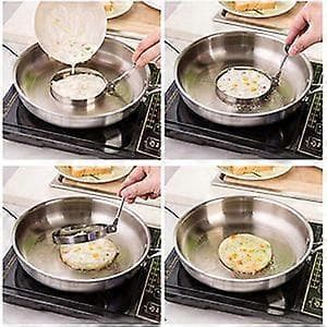 4-pakning stekte eggringer form non-stick for stekepanne, sirkel eggformer med håndtak, eggform i rustfritt stål