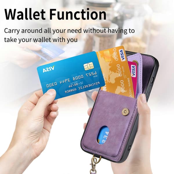 Kortholderdeksel for iPhone 15-serien (Lilla, iPhone 15 Pro Max)