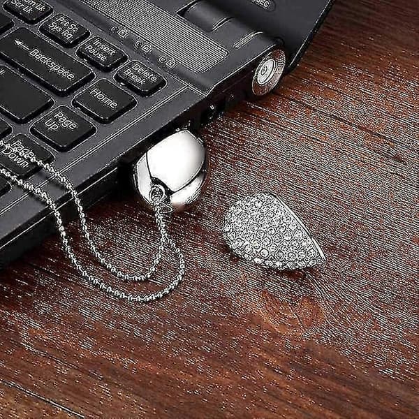 Heart-shaped Diamond USB Flash Drive (silver 32GB), Advanced Heart Diamond High-Speed USB 3.0 Flash Data Storage Device Memory Stick -ZZ