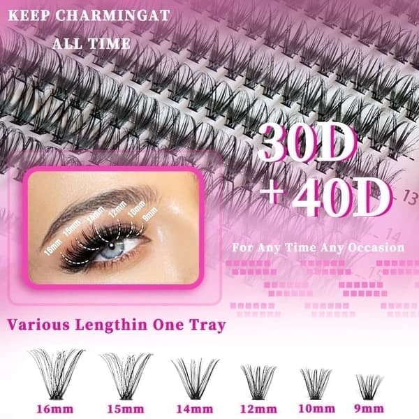 Individual False Eyelashes, Pre-made Cluster Lashes, Eyelash Extension Kit with D-curl for Beginners (30+40+50D)