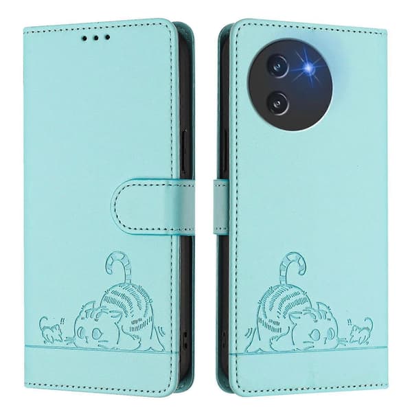 Cat Mouse Embossed Pattern RFID Leather Phone Case with Lanyard (For Doogee Note 59 5G / Note 59 Pro)