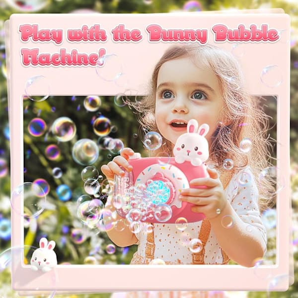 Eagle Stone Easter Bunny Bubble Machine, Kids Camera Bubble Machine, Automatic Bubble Machine with Light, Strap, 2 Bubble Waters Pink_Super Gift