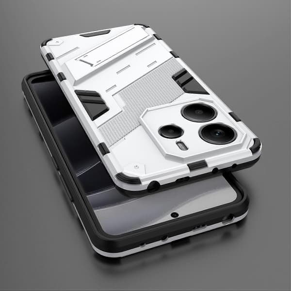 For Xiaomi Redmi Note 14 4G Deksel PC + TPU Støtsikkert Telefondeksel med Stativ (Hvit)
