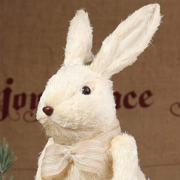 Easter Straw Bowknot Bunny with Carrot Basket Artificial Standing Rabbit for Dol