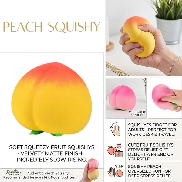 Peach Squishy, Soft Squeezable Fruit Squishies, Squishies Fidget for Adults, Cute Fruit