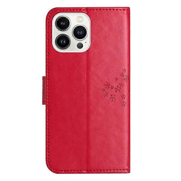 Compatible Wallet Case for iPhone 16 Pro PU Leather Owl Tree Printed Phone Cover (Red)