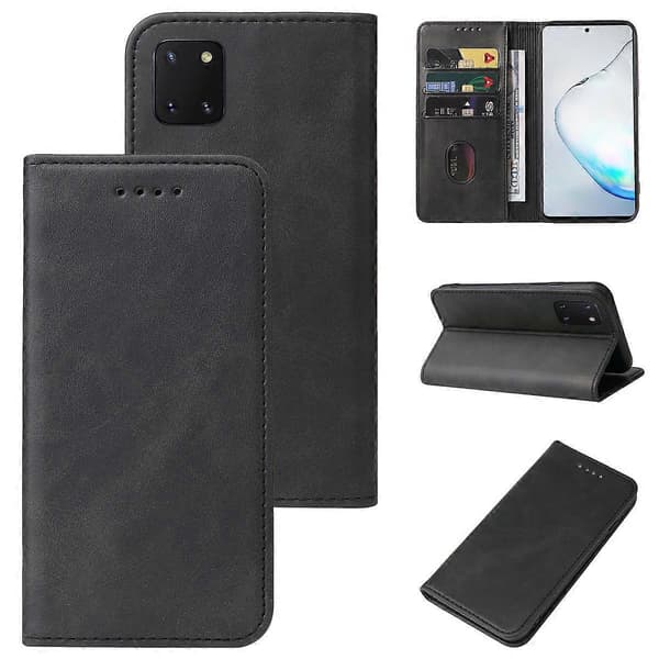 (New) For Samsung Galaxy Note10 Lite / A81 Magnetic Closure Leather Phone Case (Black)
