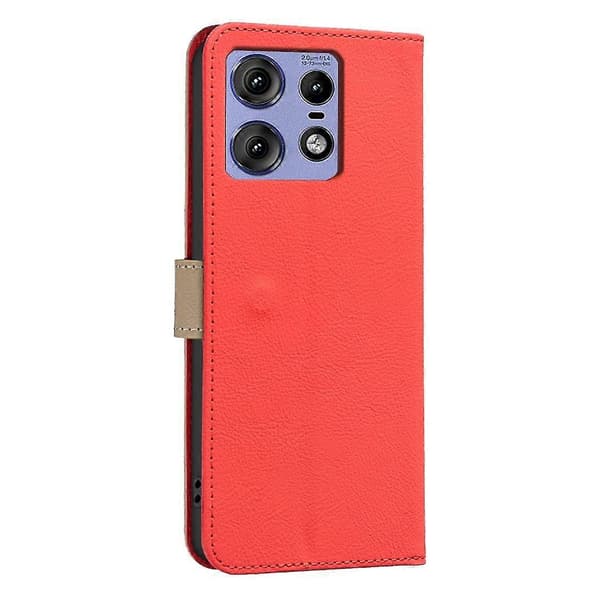 Leather Case with Floral Pattern for Motorola Edge 50 Pro 5G, Wallet Stand (Red)