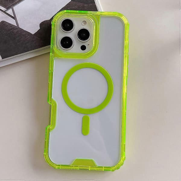 Case for iPhone 16 Pro Max Compatible with MagSafe TPU PC Detachable Phone Case (Transparent Fluorescent Green)
