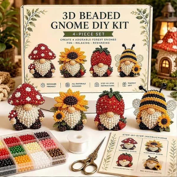 Small 3D Beaded Animal DIY Kit, Small 3D Beaded Decoration Kit, Creative 4-Pack DIY Goblin Beaded Kit A
