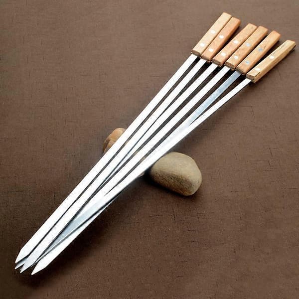 6 stk. BBQ-spyd, ekstra lange 60 cm spyd i rustfritt stål med solid eikehåndtak_Spesielle gaver