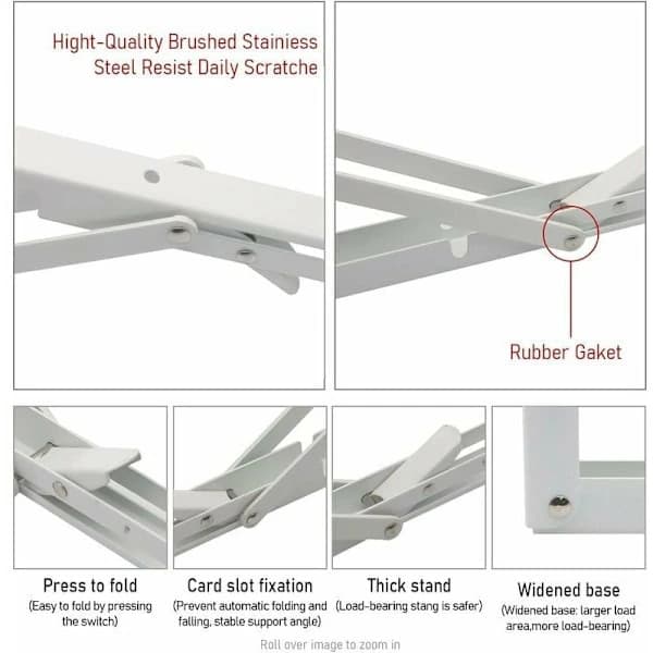Two-piece shelf bracket set, 250mm foldable wall-mounted shelf bracket, stainless steel, heavy duty white.