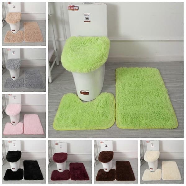 3 st/set Fluffiga Toalettsitsöverdrag Mattor Enfärgade Duschmattor Set Duschrum