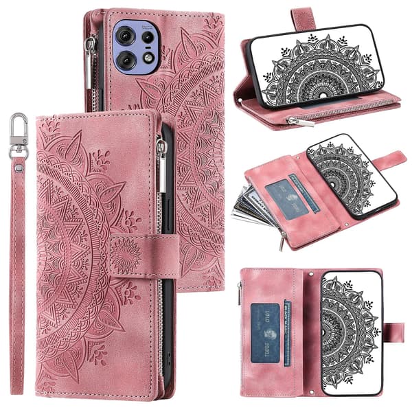 Multi-Card Totem Leather Case for Motorola Edge 50 Pro (Pink)