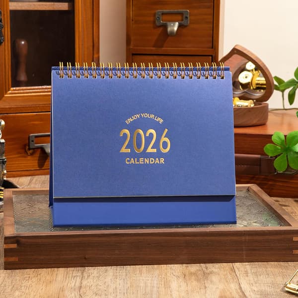 2026 Mini skrivebordskalender, vertikal bladkalender (blå)