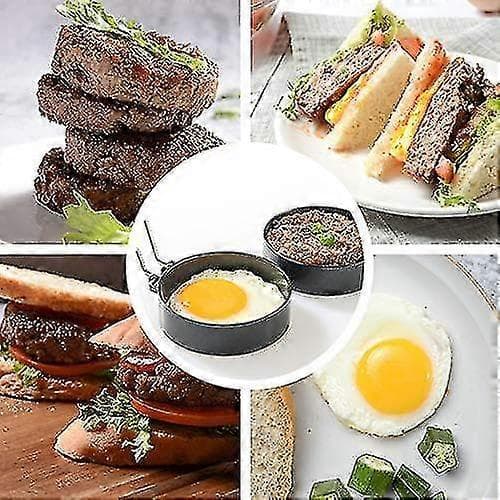 Äggringar - Non-stick 4-pack stekta äggringar, non-stick äggringar, stekta äggringar i rostfritt stål, vikbart handtag i rostfritt stål
