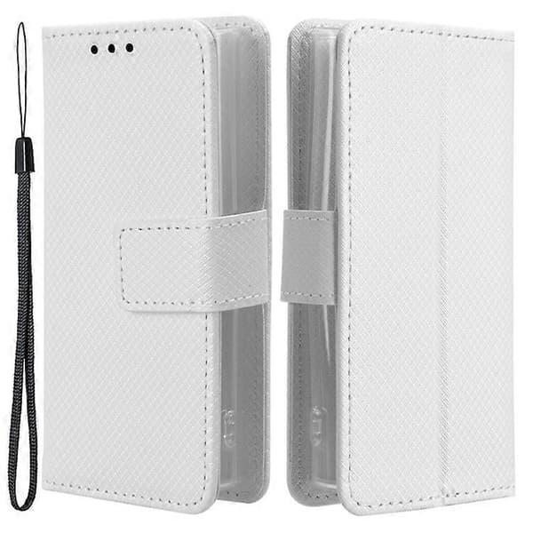 Compatible with Nokia 105 4G (2023) Diamond Texture PU Leather Wallet Phone Case Protective Stand Cover (White)