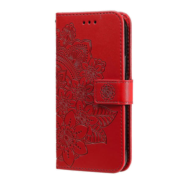 Compatible for Honor X5c Plus Case Flower Pattern PU Leather Wallet Stand Phone Cover (Red)