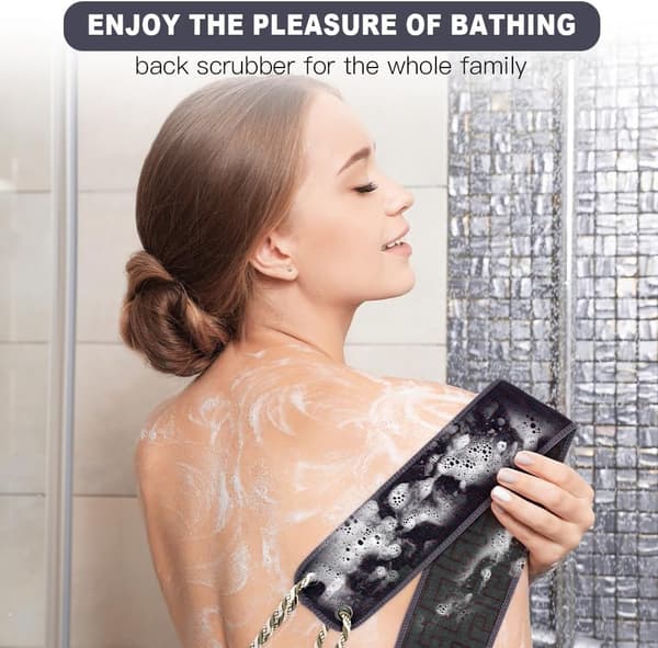 Exfoliating Back Scrubber, Back Massager with Handles, Soft Shower Scrubber