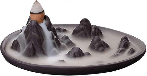 Black Ceramic Landscape Incense Burner with Backflow Design and 60 Cone Incense
