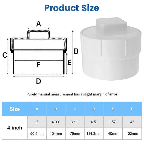 4\" PVC Kloakrenseadapter med Hætte, DWV Skylle-system til Udendørs, Have, Autocamper - Forbedret Drænrørsfitting White