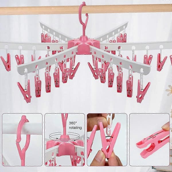 Foldable Drying Rack with 36 Clips, Foldable Plastic Clothes Hanger for Socks and Underwear
