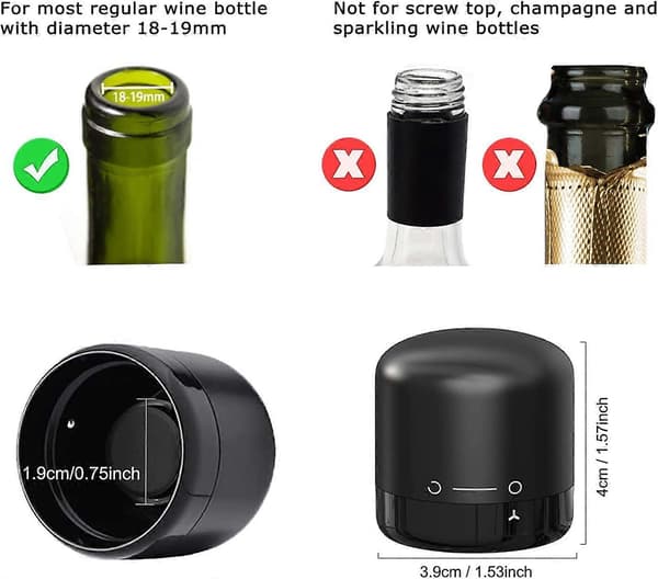 Vinflaskpropp Silikonförseglad 2-pack, Vridbar Vinförslutare för Vinflaskor, Små Vinproppar, Svart