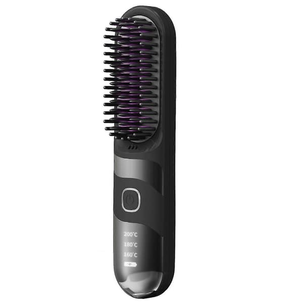 Cordless Straightening Brush, Ceramic Hairdressing Comb with LED Temperature Display, 3 Heat Settings, Fast Heating MCH Ceramic (Black)