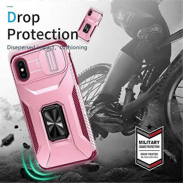 Compatible Case for iPhone X / XS with Camera Protection, PC+TPU Armor Case (Pink)