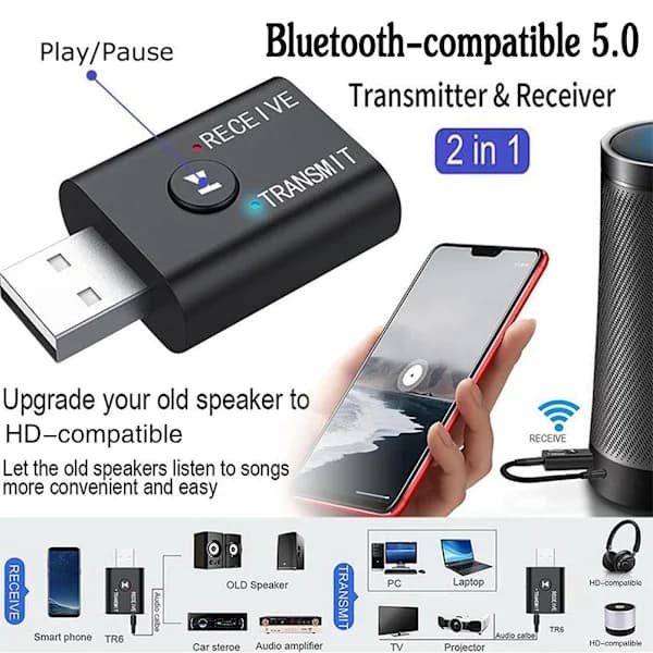 USB Bluetooth Audio Adapter, Car Bluetooth Adapter, 3.5mm AUX Interface, RCA USB Car Adapter, Dongle, Stereo for Electronic Products.