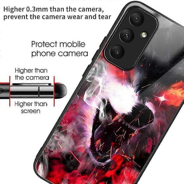 Case for Samsung Galaxy A16 5g 4g Pattern Print Tempered Glass Tpu Drop-proof Phone Case (Flame Wolf)