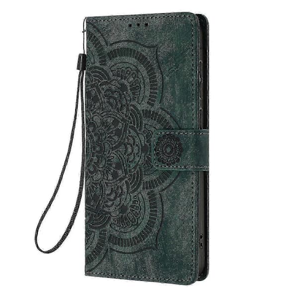 Frostet Læder Smartphone-etui til Mandala Emed Retro (Grøn, Til Samsung Galaxy S25 5G)