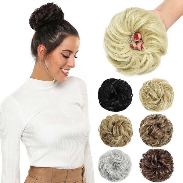 Hårstycken för kvinnor, hårknut, förlängning, uppsatt, lockig, rörig knut, scrunchie