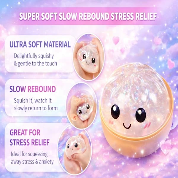 Glitrende Dumpling Squishy, Blød Klemme Fidget, Angstlindrende Sensorisk, Sød Nyhedsform, Skrivebordsstresslindring, Gaveidé, 2-pak Blå+Lilla