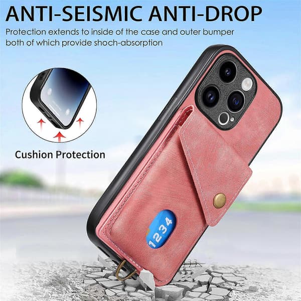Card Holder Case for iPhone 15 Series (Pink, iPhone 15 Pro Max)