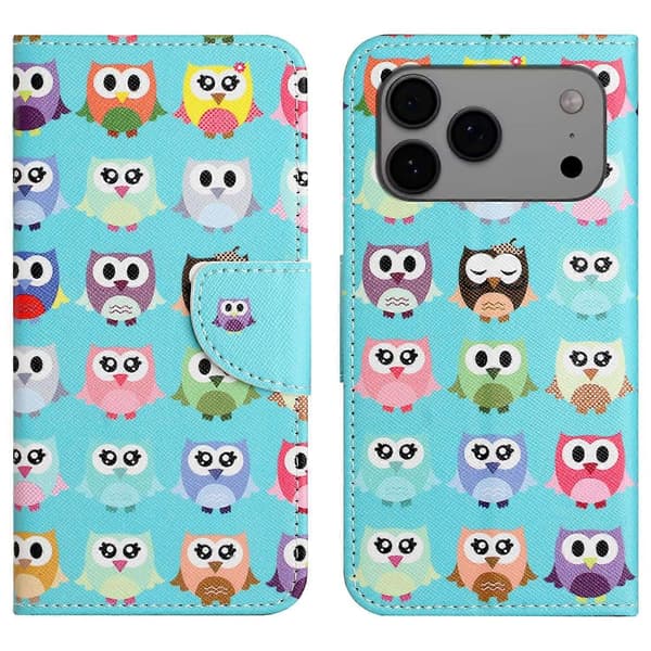 For iPhone 17 Pro Case Pattern Print Cross Texture Leather Phone Cover - Owls (Owls)