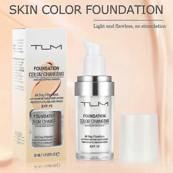 Tlm farveskiftende foundation til aldrende hud, flydende makeupbase nøgen ansigtsdækkende concealer-creme