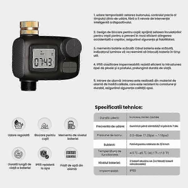 Have-/plænevandingskontrol, egnet til visse mærker, regnsensor, LCD-display, sort