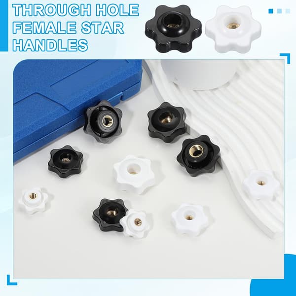 M5 x 25 mm Through Hole Knob Screws - Set of 4 Black Plastic Star Knobs with Internal Brass Threads (Clamping Handles/Hand Knobs)