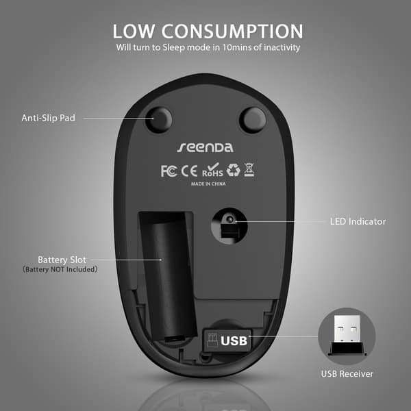 Mini Wireless Mouse, 2.4G Silent Mouse with USB Receiver - Portable Computer Mice for PC, Tablet, Laptop with Windows System (Black)